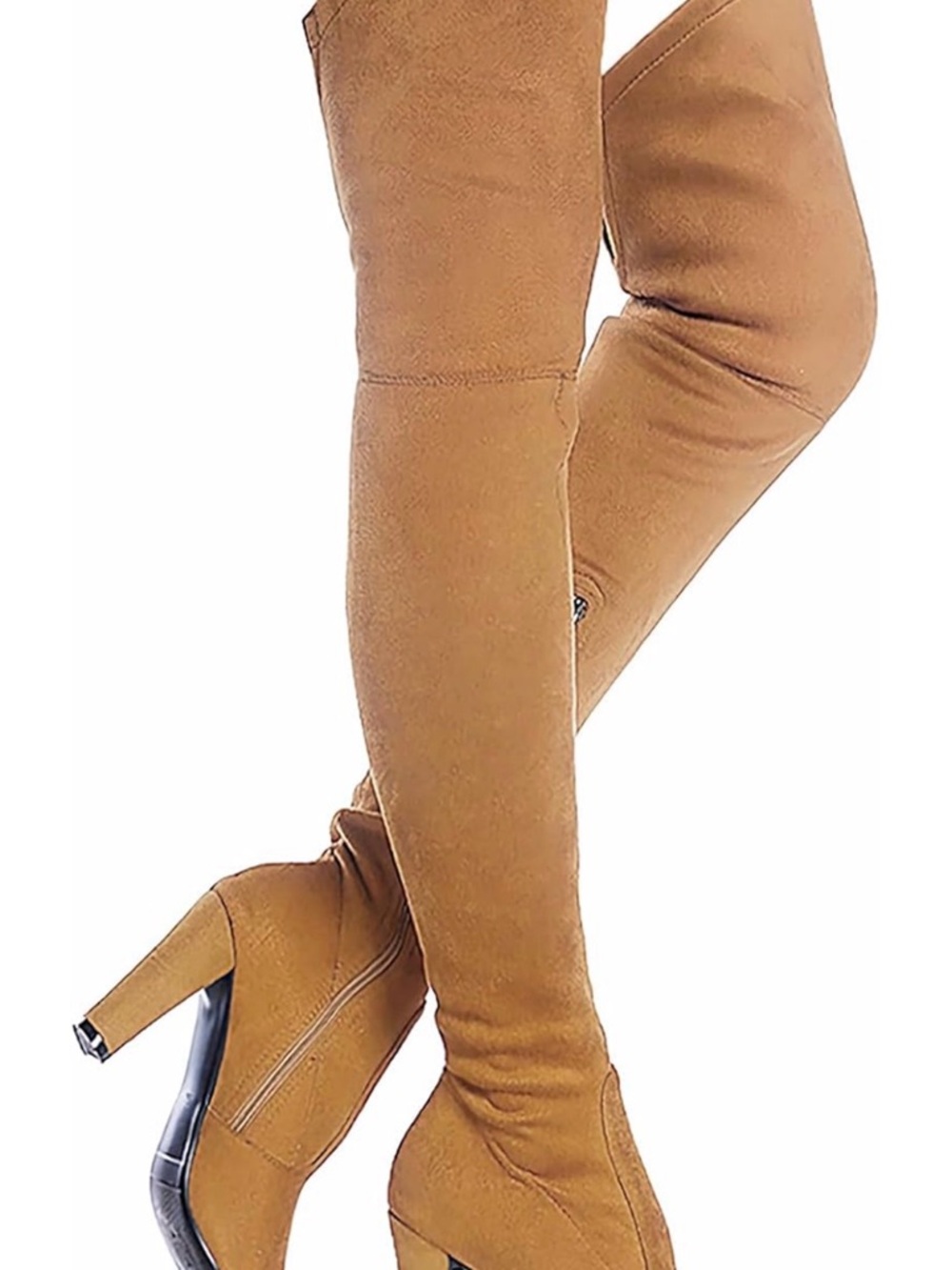 Over-the-Knee Block Heel Boots in Tan Suede Sz 6 Women